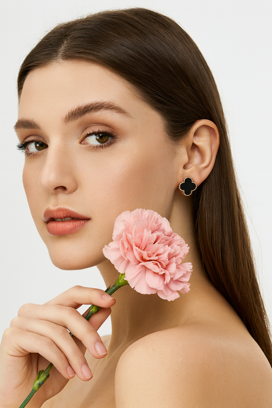 Elegance Black 18K Rose Gold Stud Earrings