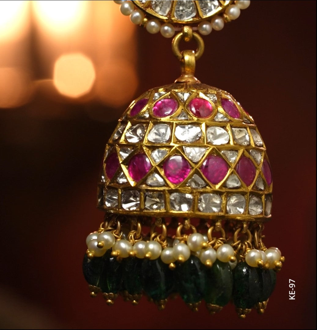 Trendy Kundan Gold Ruby Jhumka