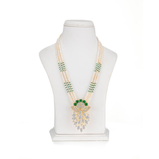 Natural Emerald With Button Freshwater Pearl Necklace Set