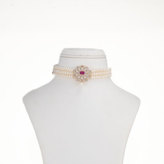 Exotic Red Stone Freshwater Pearl Choker Set