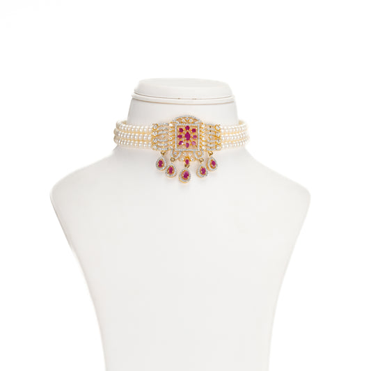 Alluring Red Stone Freshwater Pearl Choker Set
