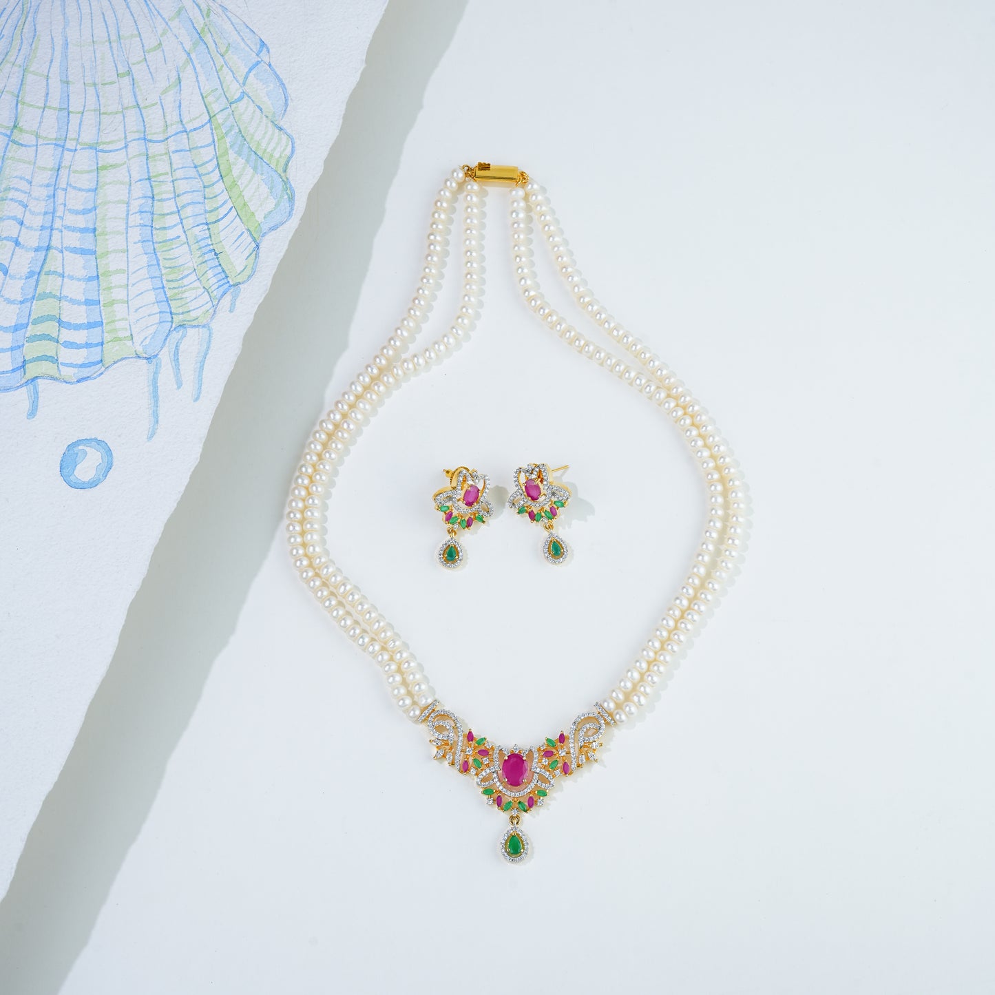 Customizable Red Green Multicolor Freshwater Pearl Necklace Set