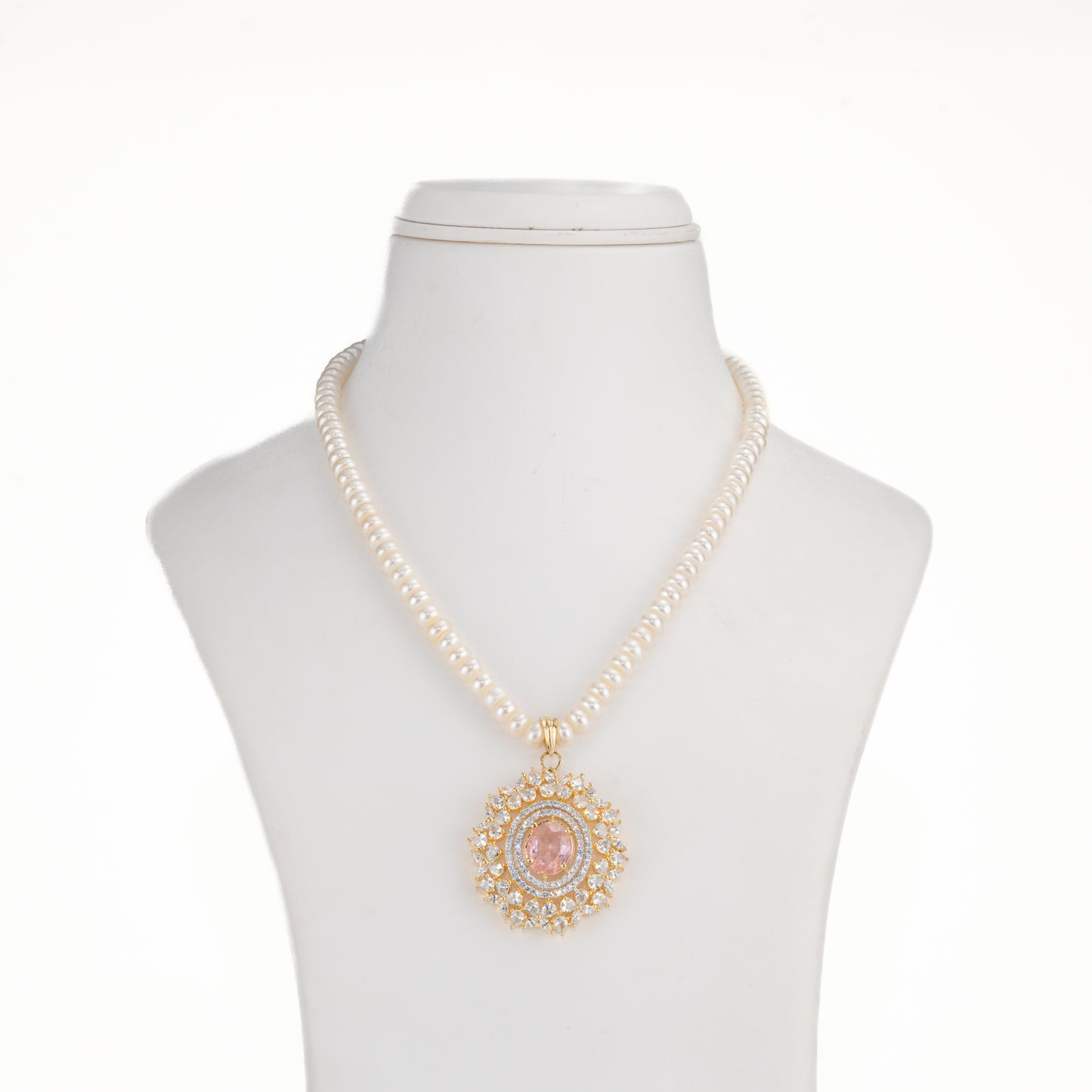 Floral Pink Stone Freshwater Pearl Necklace Set