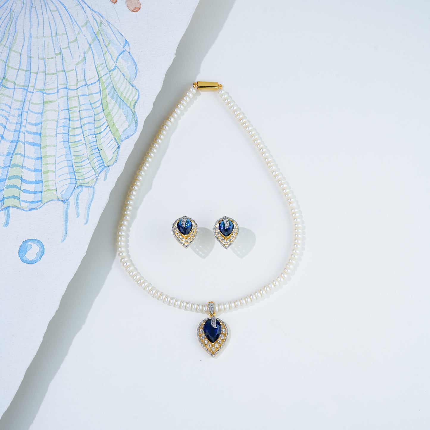 Clustered Blue Stone Freshwater Pearls Necklace Set