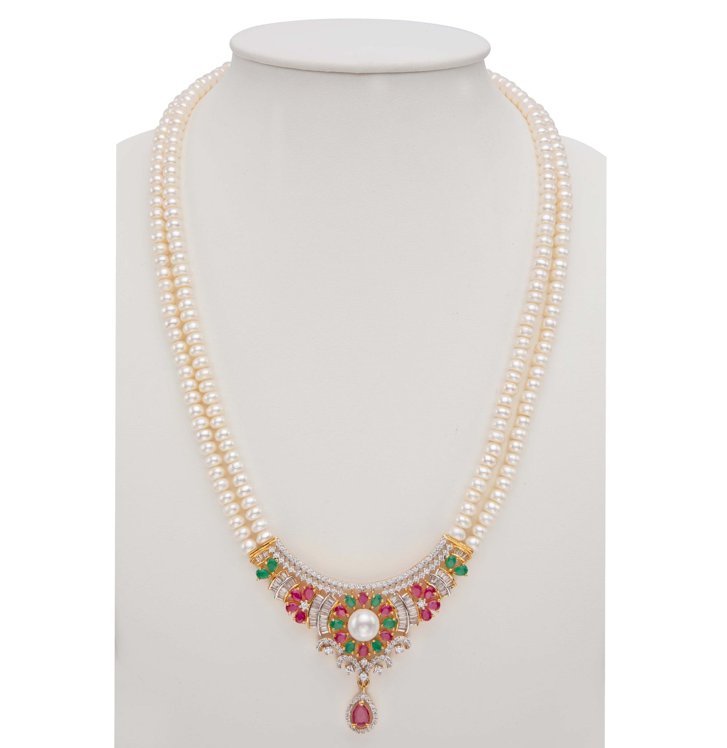 Bold Red Green Multicolor Freshwater Pearls Necklace Set