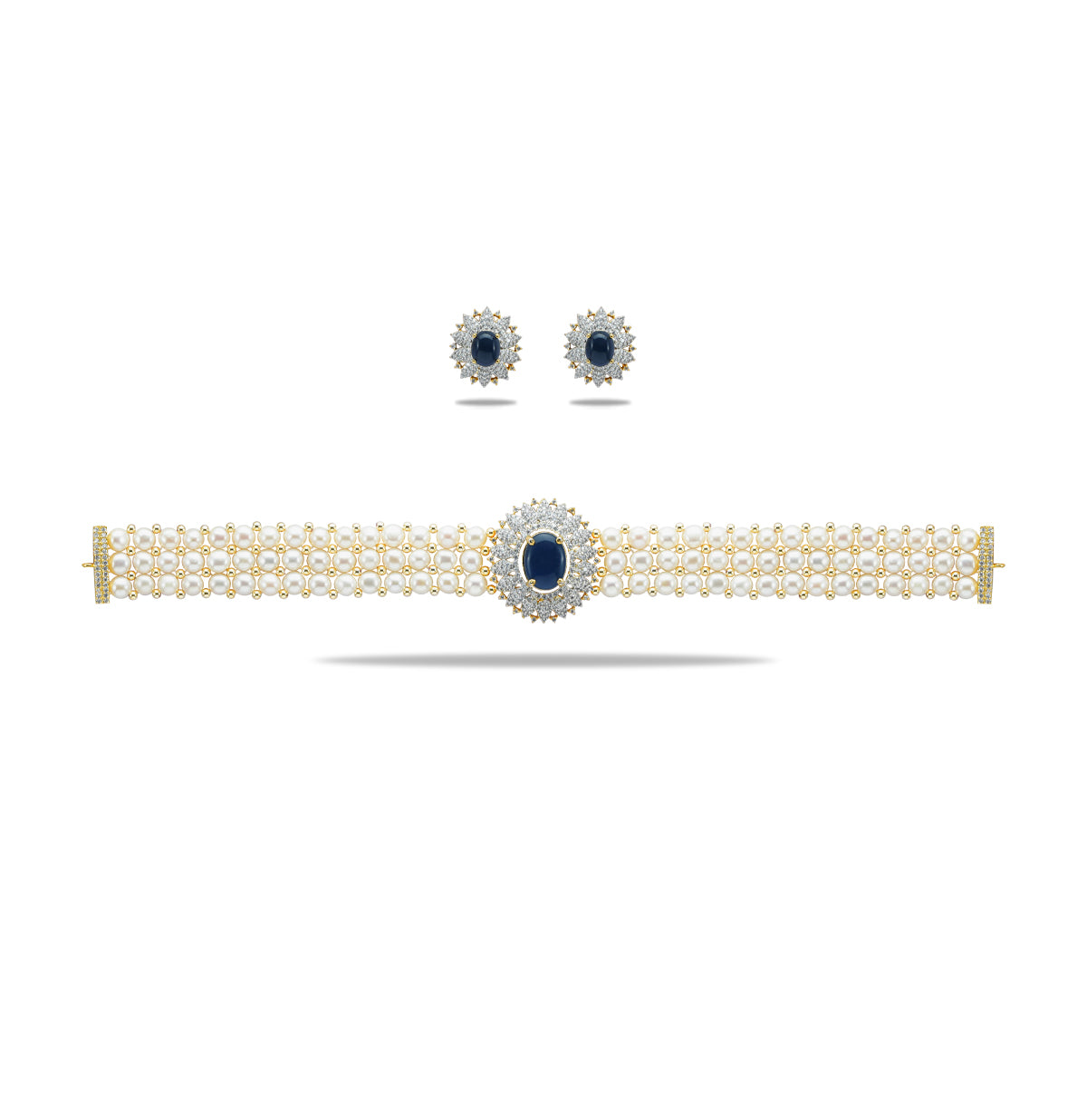 Designer Dark Blue Stone Freshwater Pearl Choker Set