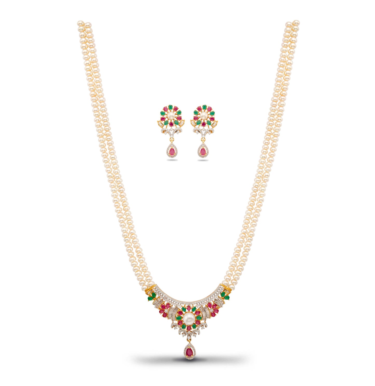 Bold Red Green Multicolor Freshwater Pearls Necklace Set
