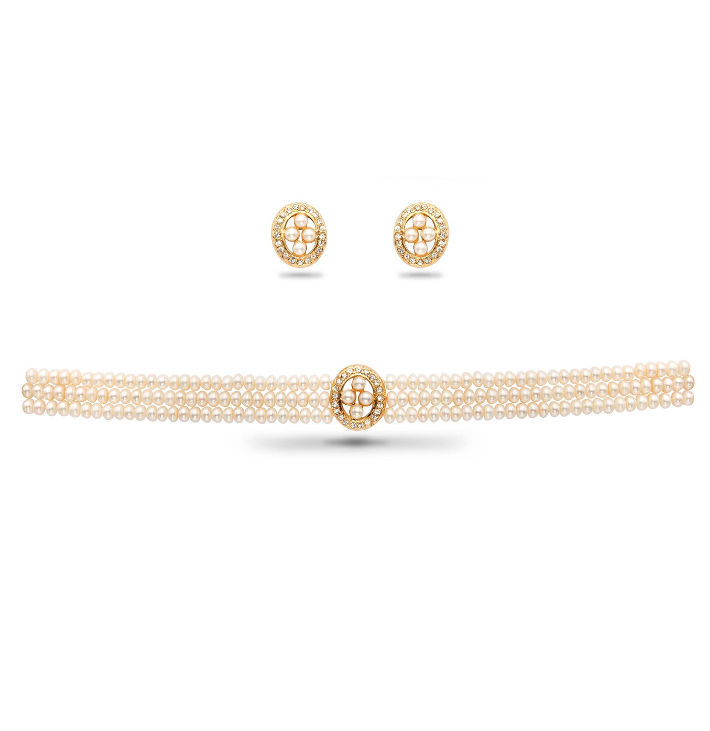 Glamorous White Stone Freshwater Pearls Choker Set