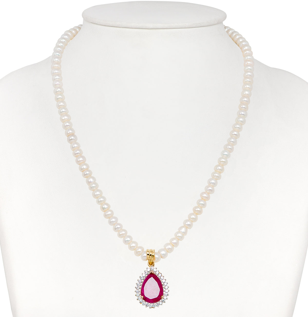Unique Red Stone Freshwater Pearl Necklace Set