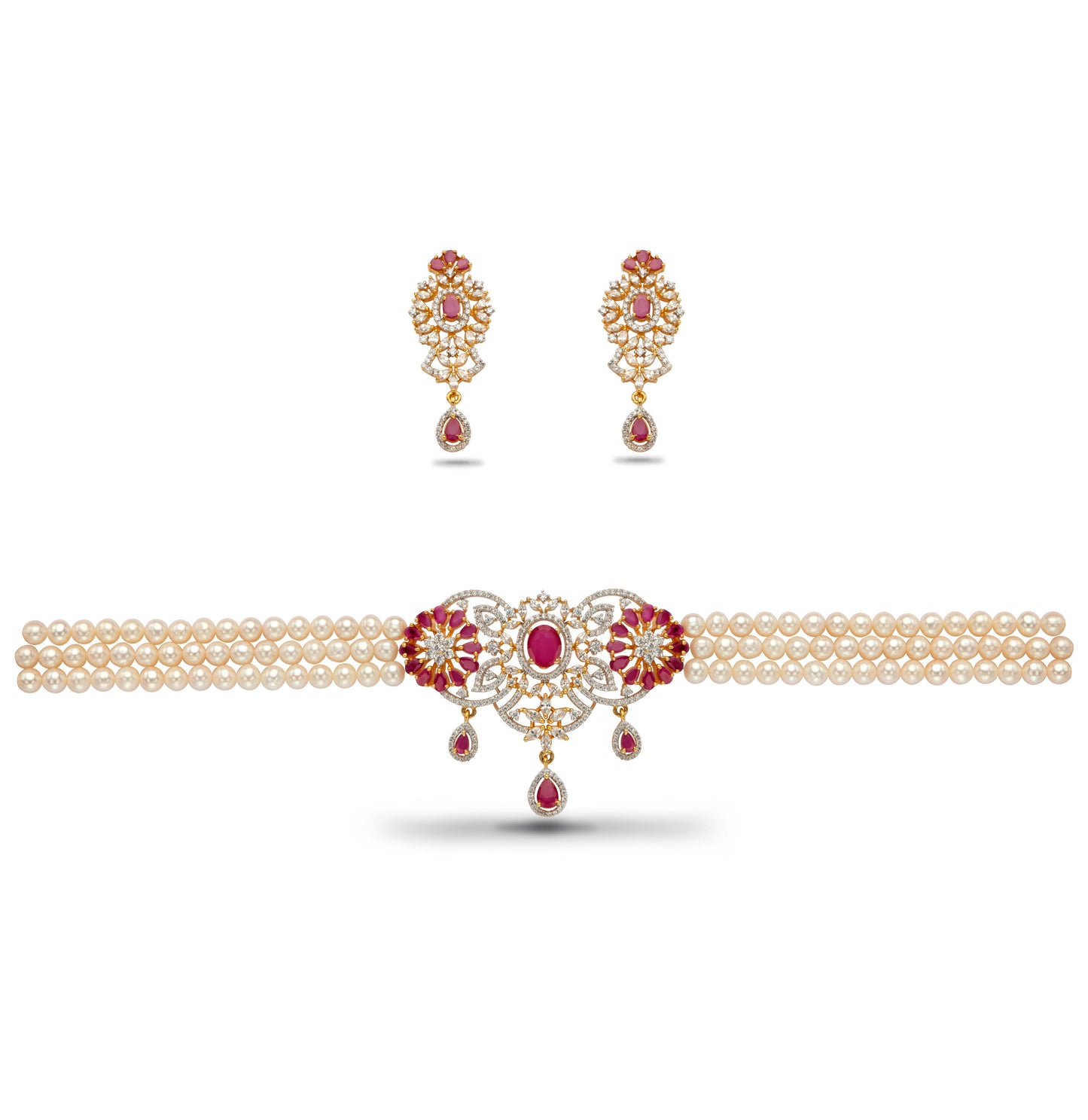 Exotic Red Stone Freshwater Pearl Choker Set