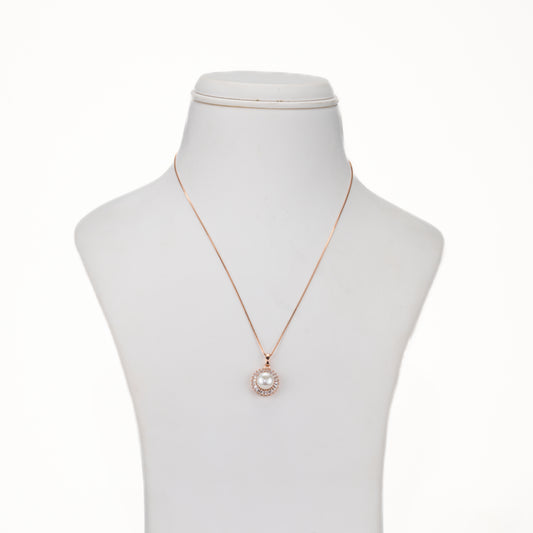 Charming Silver Rose Gold Freshwater Pearl Necklace Set