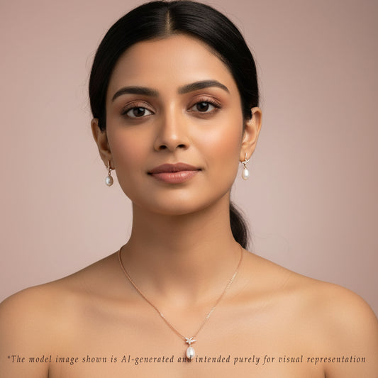 Stylish Rose Gold Silver Freshwater Pearl Necklace Set