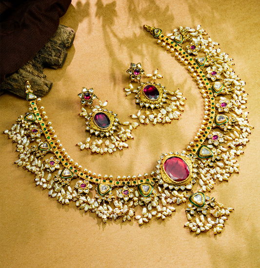 Striking Polki  Kundan Guttapusalu Necklace Set