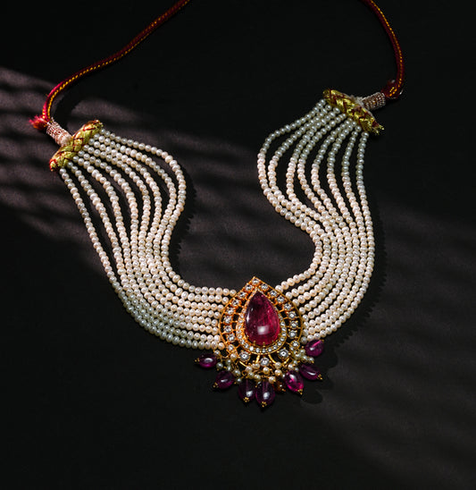 Elegant Ruby Pearl Choker