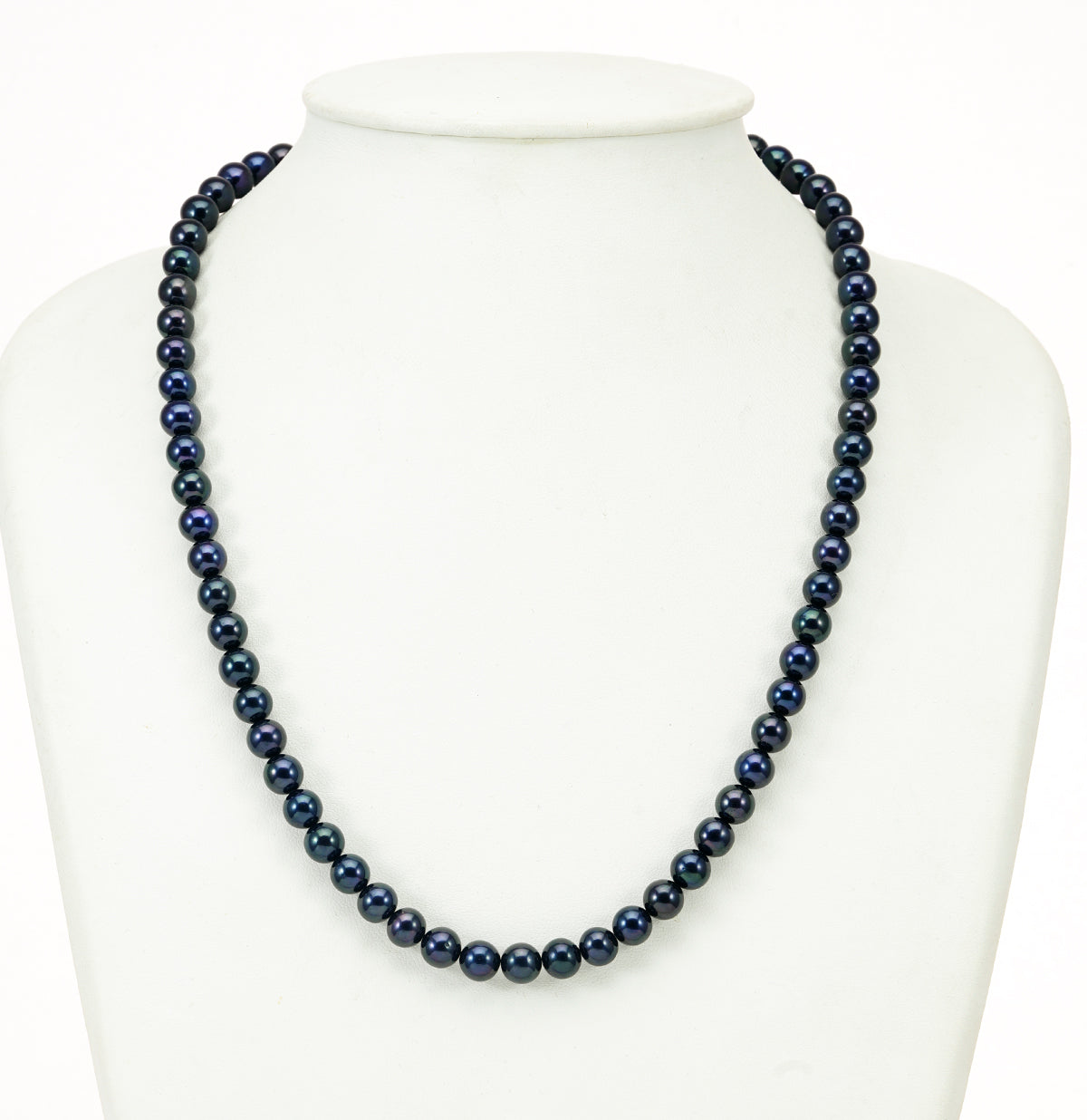 6.0-7.0mm Round Black Freshwater Pearl Necklace Set - A Quality