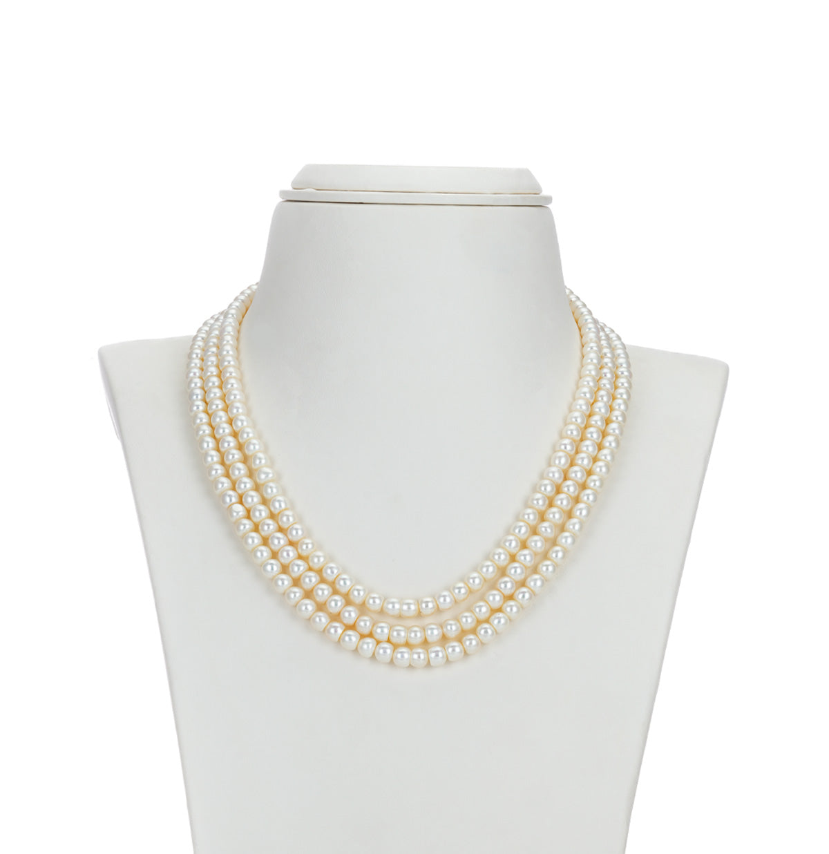 5.0-6.0mm White Button Freshwater Pearl Necklace Set - AA Quality
