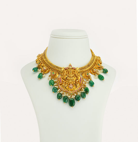 Designer Laxmi Devi Emerald Gold Necklace