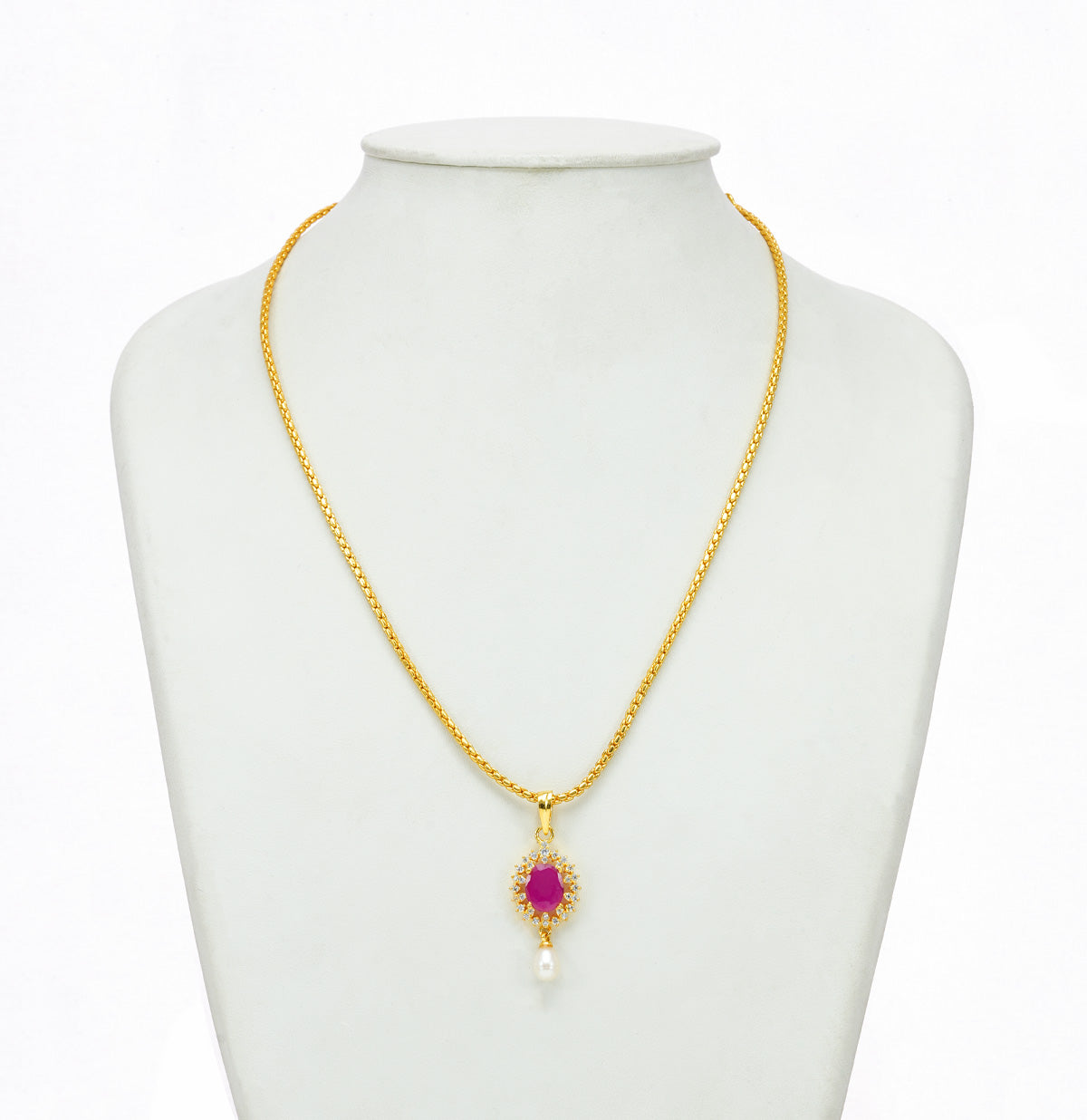 Luminous Red Color Stone Freshwater Pearl Necklace Set