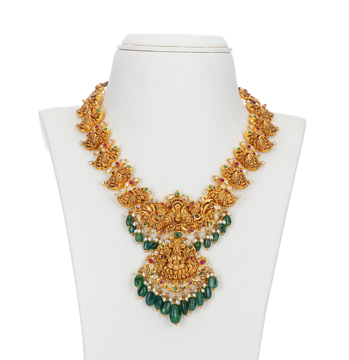 Traditional Ruby Emerald Gold Necklace Set
