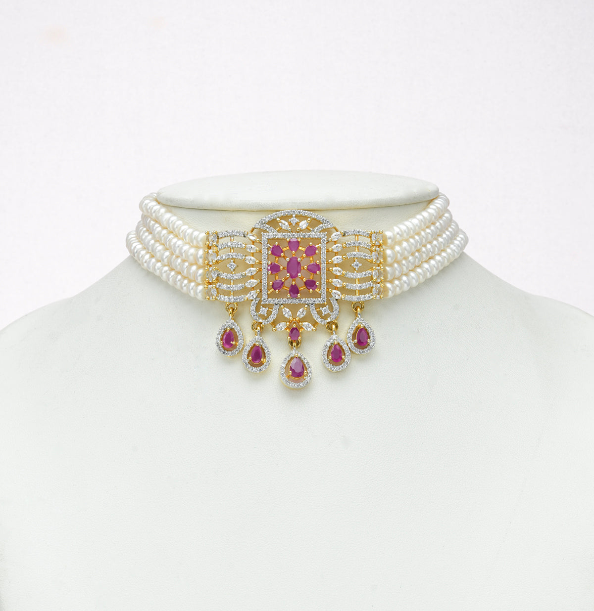 Alluring Red Stone Freshwater Pearl Choker Set