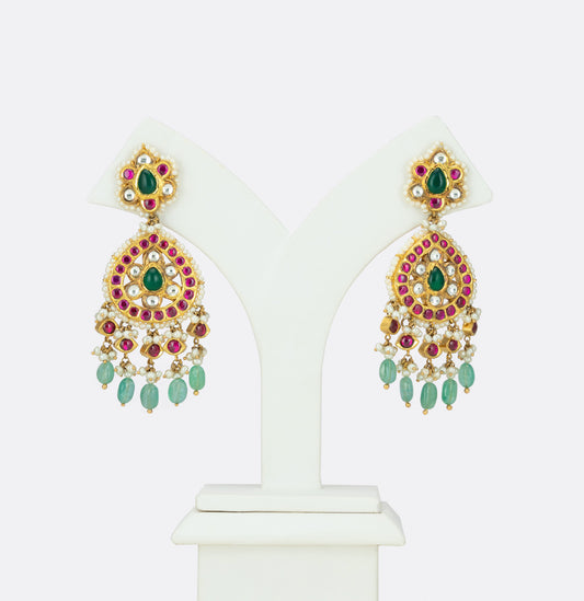 Artisanal Gold Ruby Emerald Earring