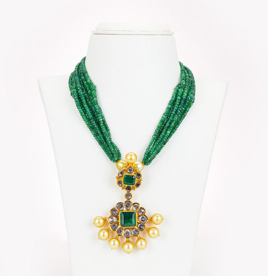 Intricate Polki Emerald Necklace