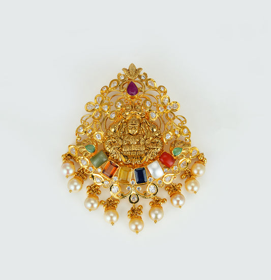 Decorative Laxmi Devi Gold Navratan Locket