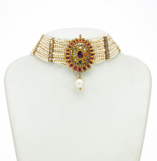 Modern Kundan Polki Navaratna Stone Choker