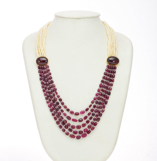Delicate Gold Pearl Ruby Side Piece Necklace