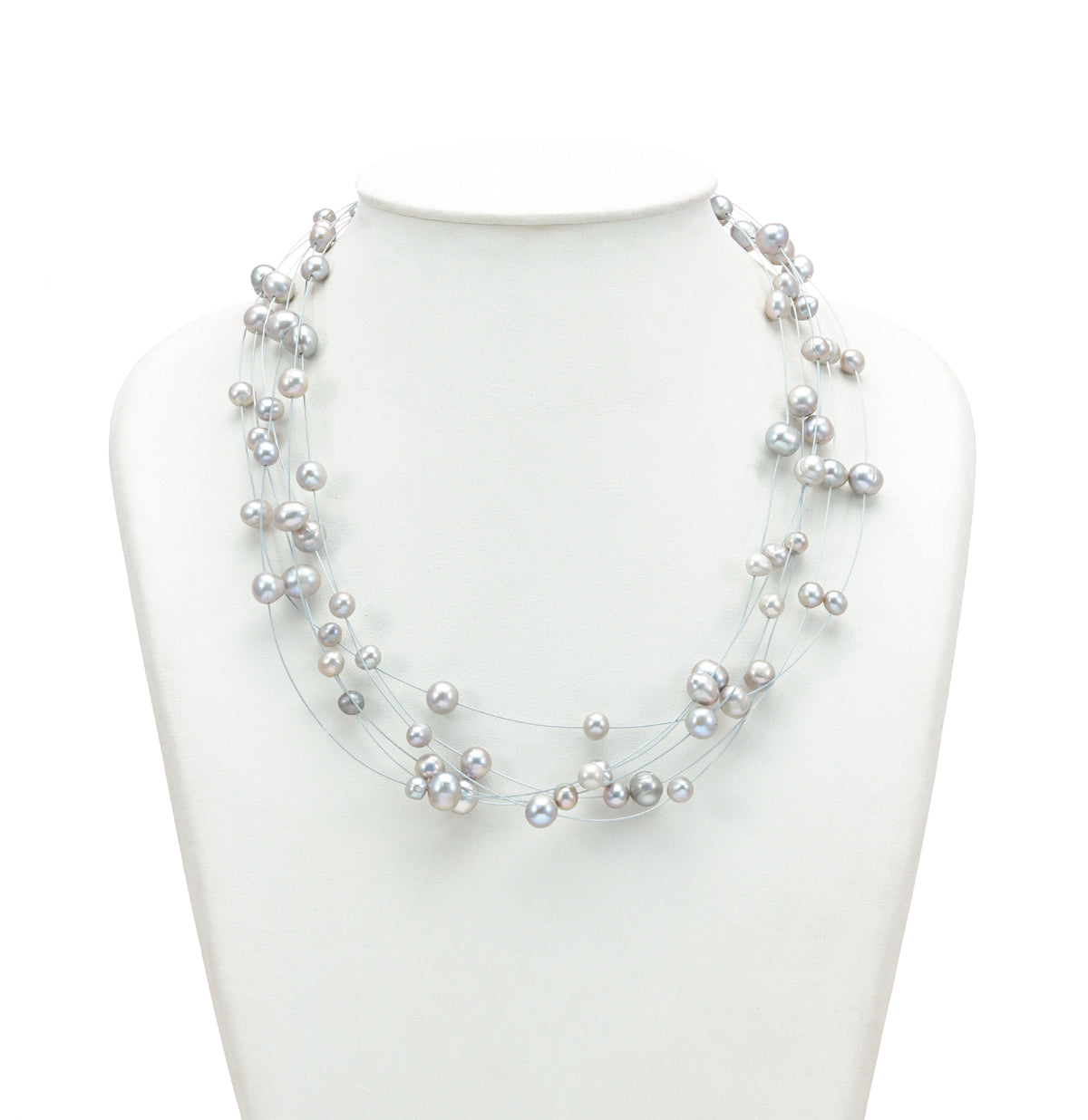 Edgy Grey Near Round Wire Freshwater Pearls Necklace