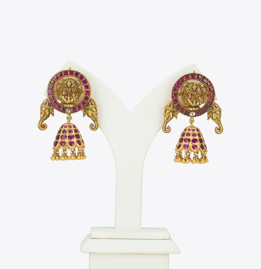 Brilliant Gold Ruby Elephant Jhumka