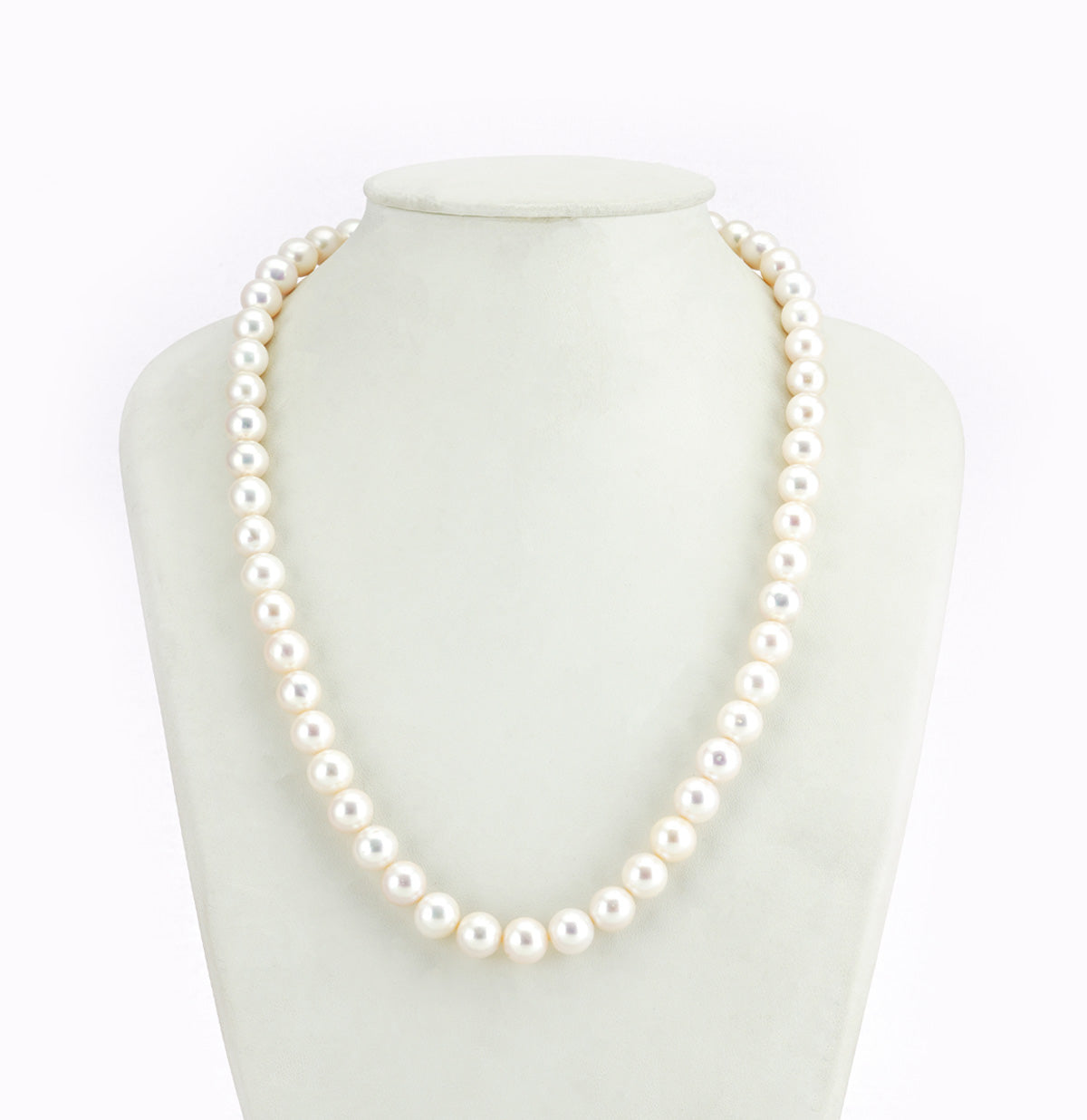 9.0-10.0mm White Round Freshwater Pearl Necklace Set - AAA Quality