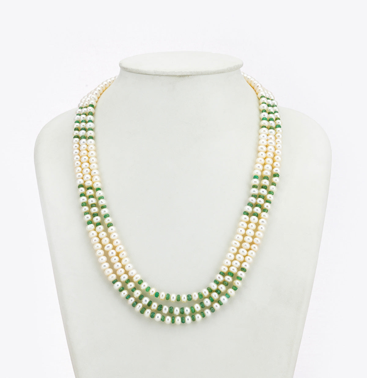 Natural Emerald And 5.0-6.0mm Button Freshwater Pearl Necklace Set - AA Quality