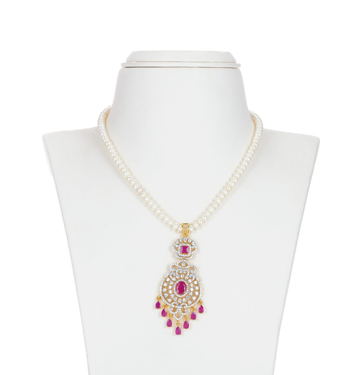 Cherished Red Stone Pearl Necklace Set