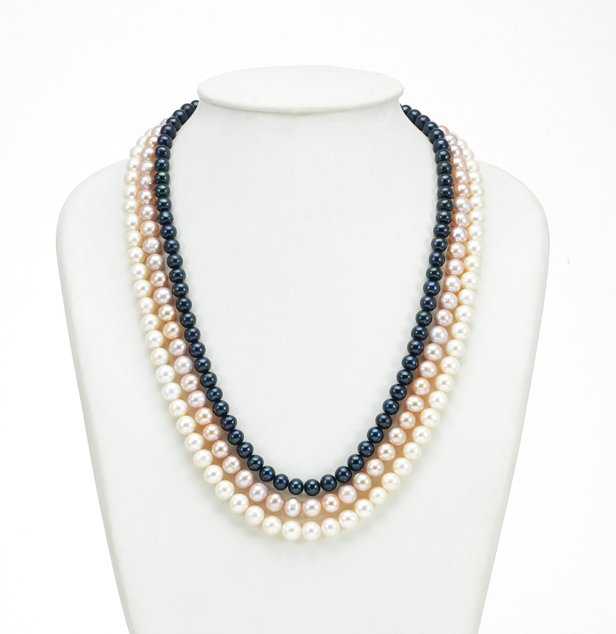 6.0-7.0mm Near Round Tricolor Freshwater Pearl Necklace Set - A Quality