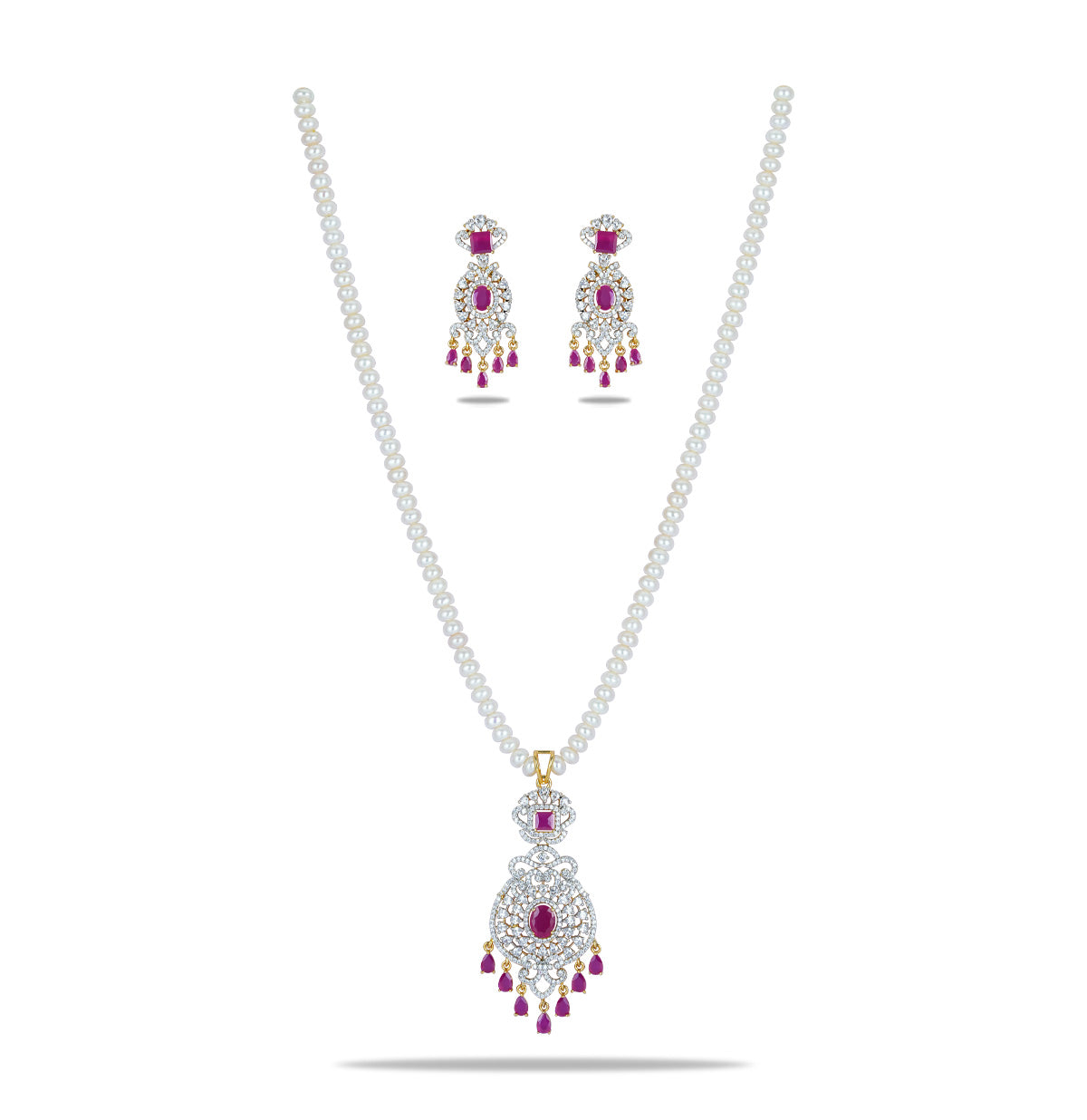Cherished Red Stone Pearl Necklace Set
