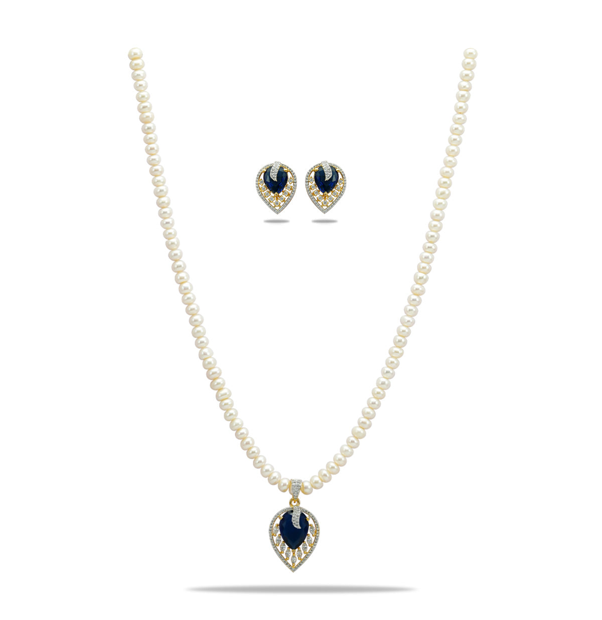 Clustered Blue Stone Freshwater Pearls Necklace Set