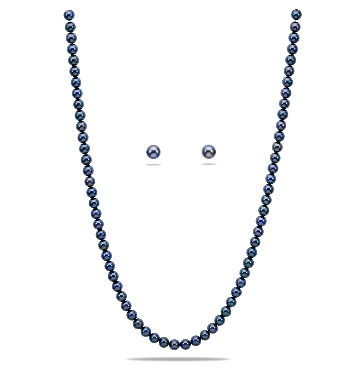 6.0-7.0mm Round Black Freshwater Pearl Necklace Set - A Quality