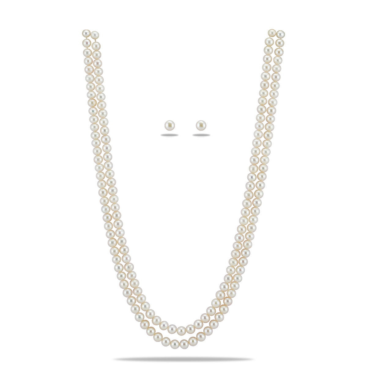 6.0-7.0mm White Near Round Freshwater Pearl Necklace Set - AA Quality