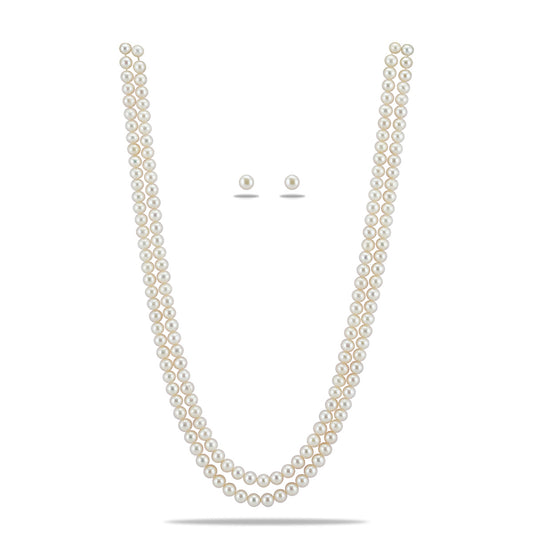 6.0-7.0mm White Near Round Freshwater Pearl Necklace Set - AA Quality
