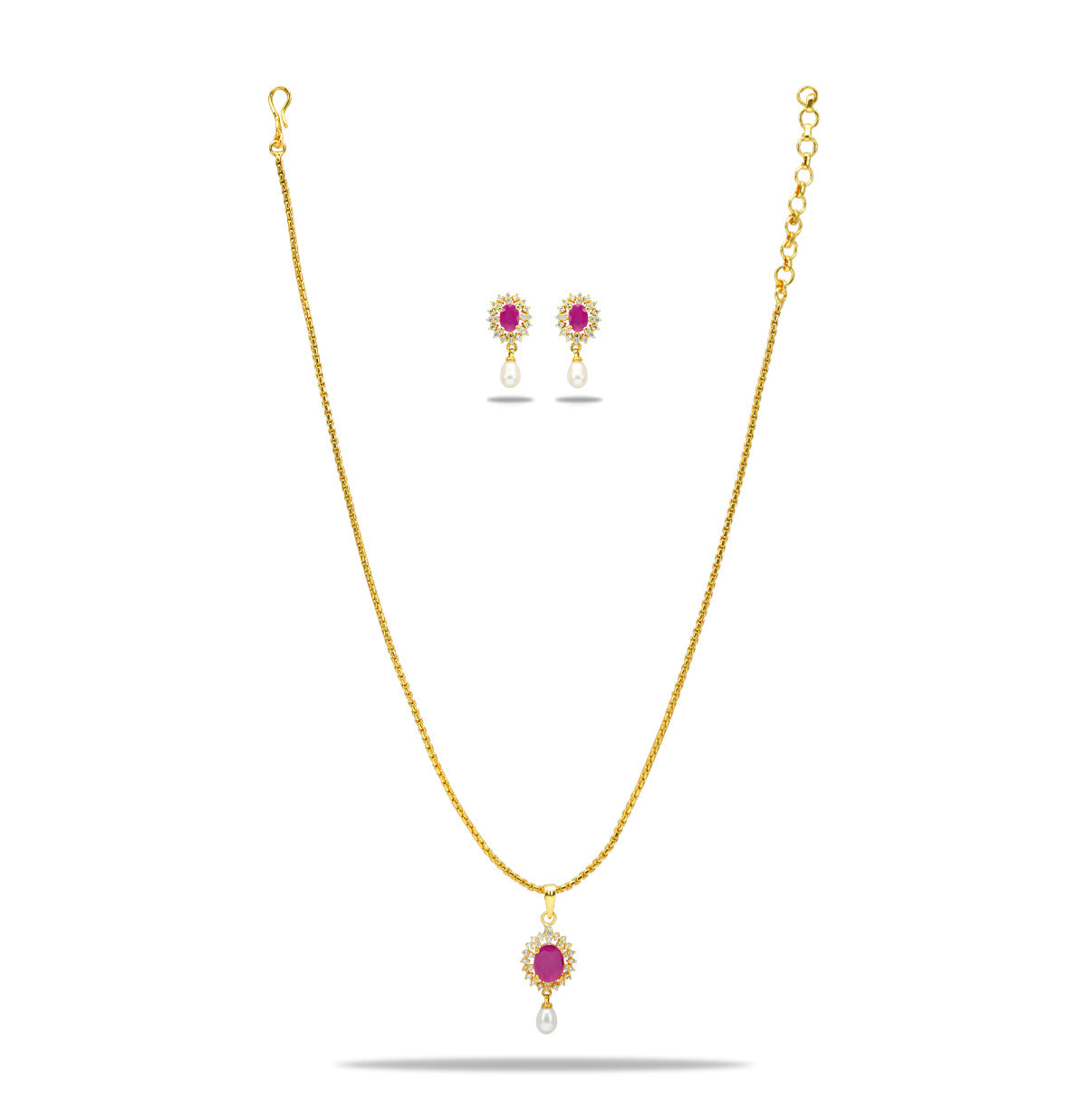 Luminous Red Color Stone Freshwater Pearl Necklace Set