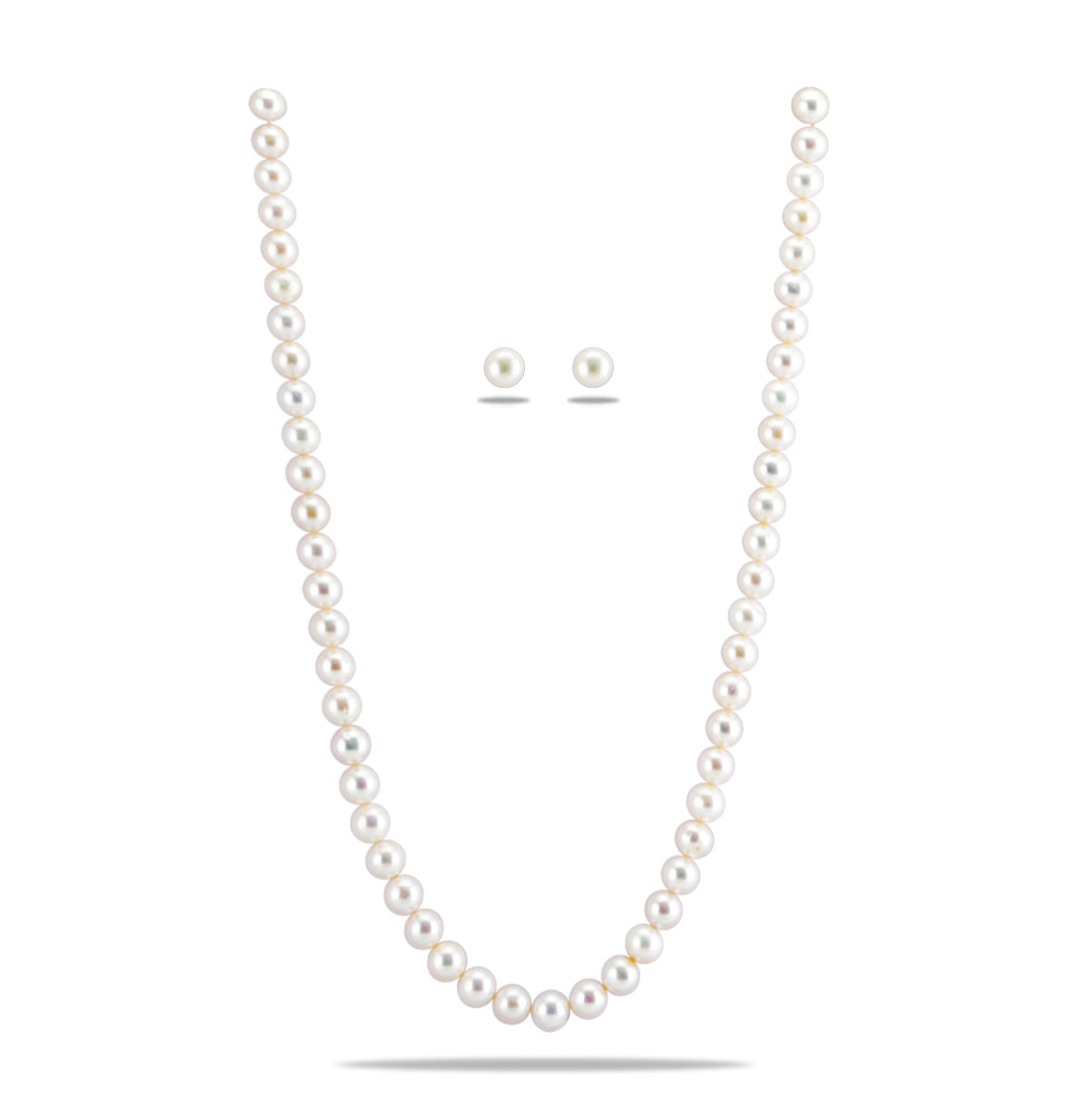9.0-10.0mm White Round Freshwater Pearl Necklace Set - AAA Quality
