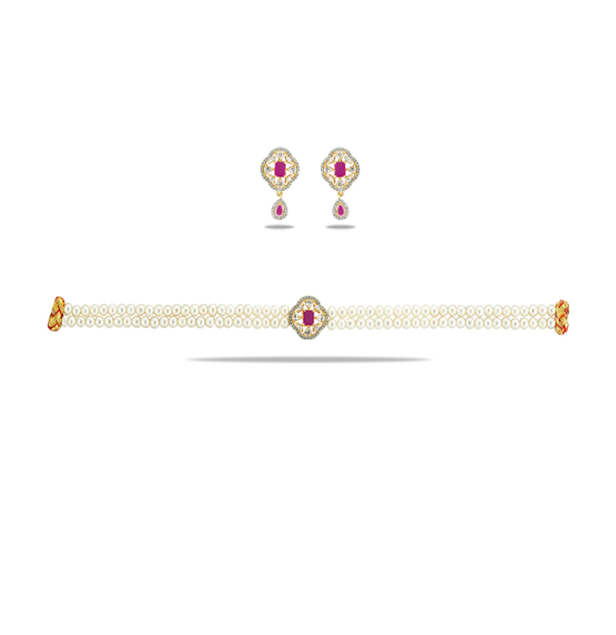 Exotic Red Stone Freshwater Pearl Choker Set