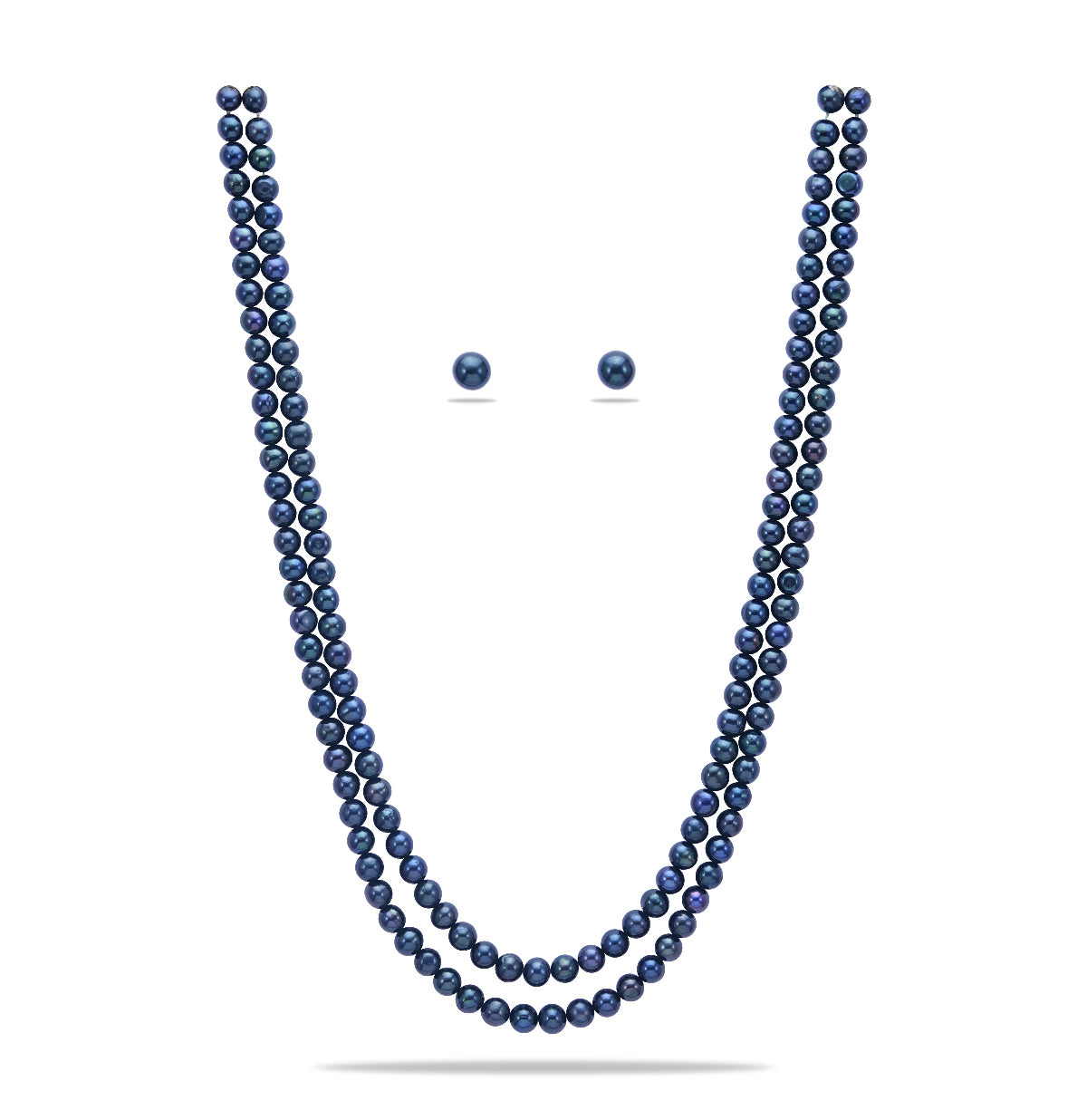 6.0-7.0mm Near Round Black Freshwater Pearl Necklace Set - A Quality