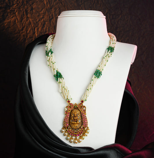 Luxurious Gold Seed Pearl Emerald Necklace