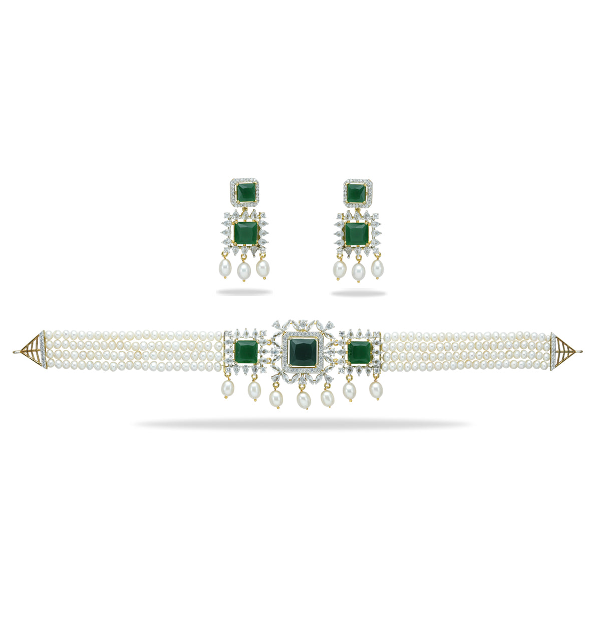 Adorable Green Stone Freshwater Pearls Choker Set