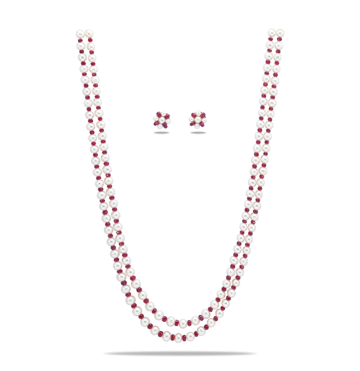 Natural Ruby And 6.0-7.0mm White Near Round Freshwater Pearl Necklace Set AA Quality