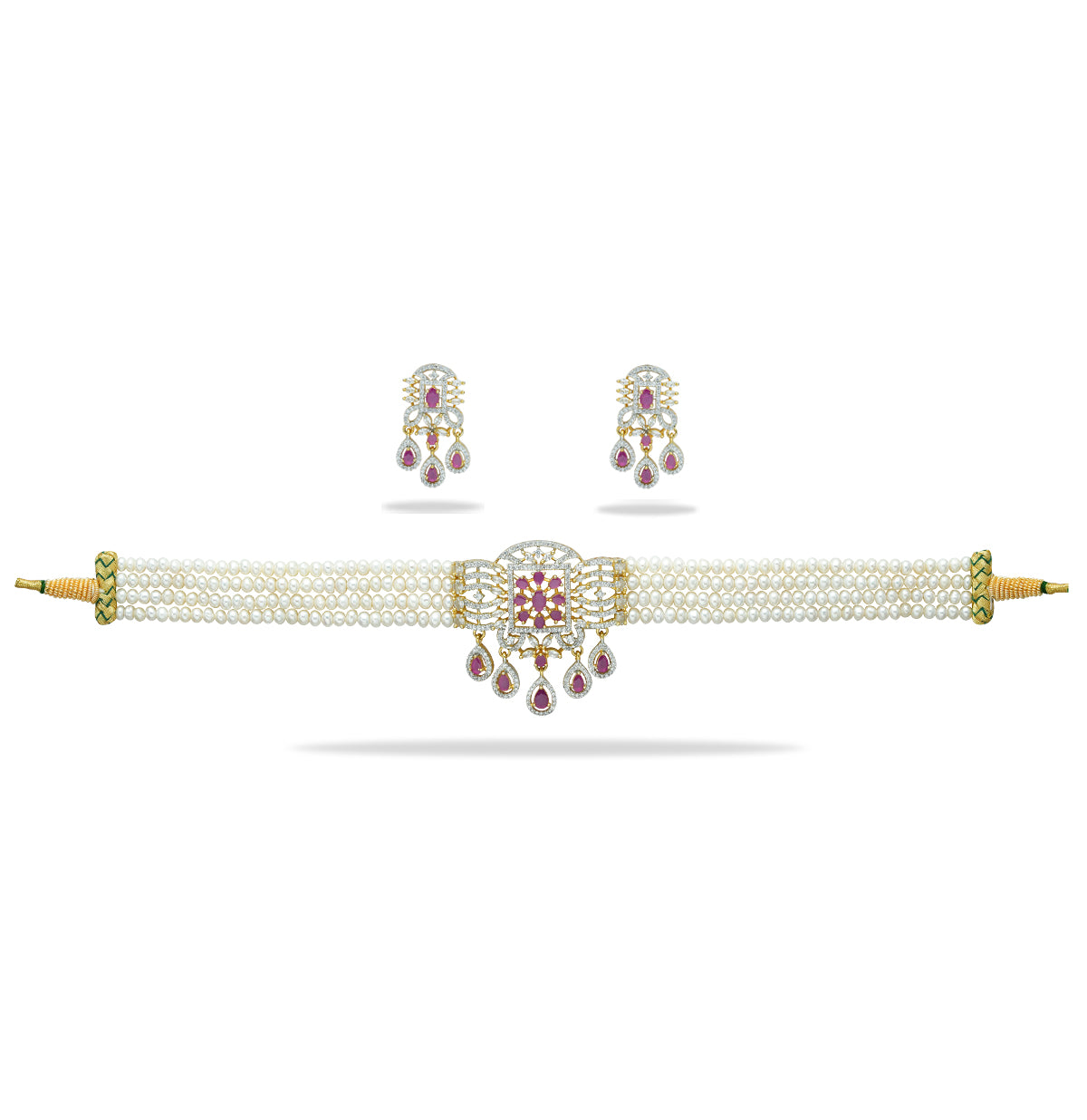 Alluring Red Stone Freshwater Pearl Choker Set