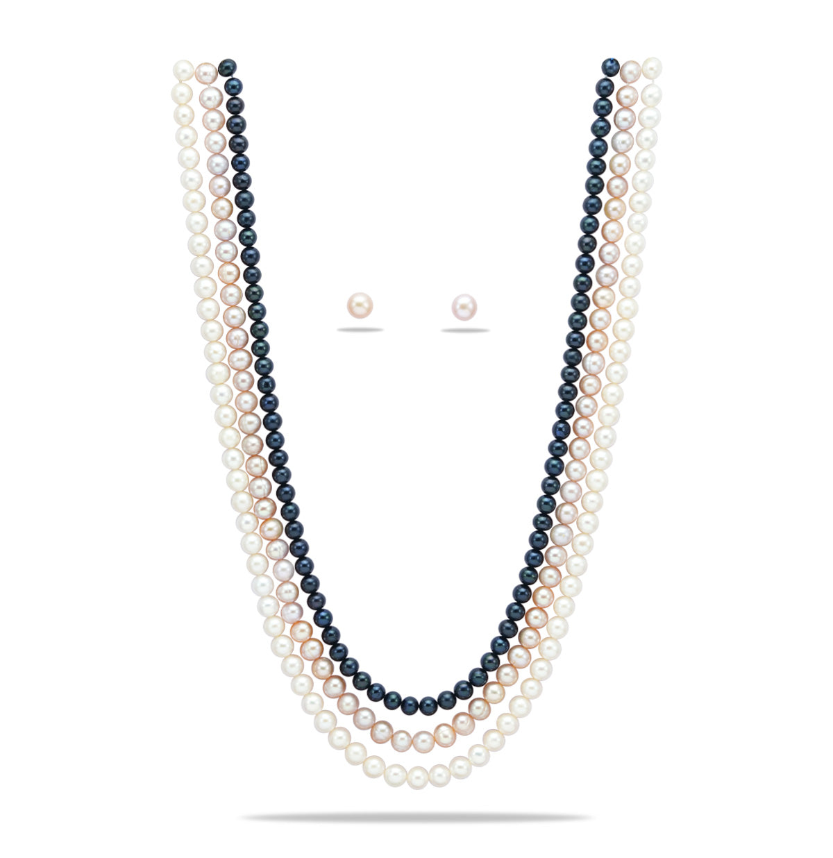 6.0-7.0mm Near Round Tricolor Freshwater Pearl Necklace Set - A Quality