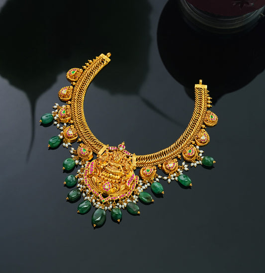 Designer Laxmi Devi Emerald Gold Necklace